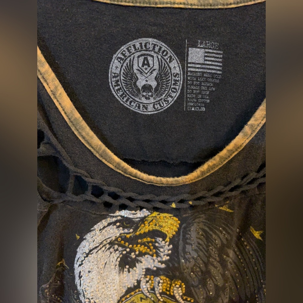 Affliction Black Tank Top with Gold & White Eagle Graphic - Picture 6 of 15